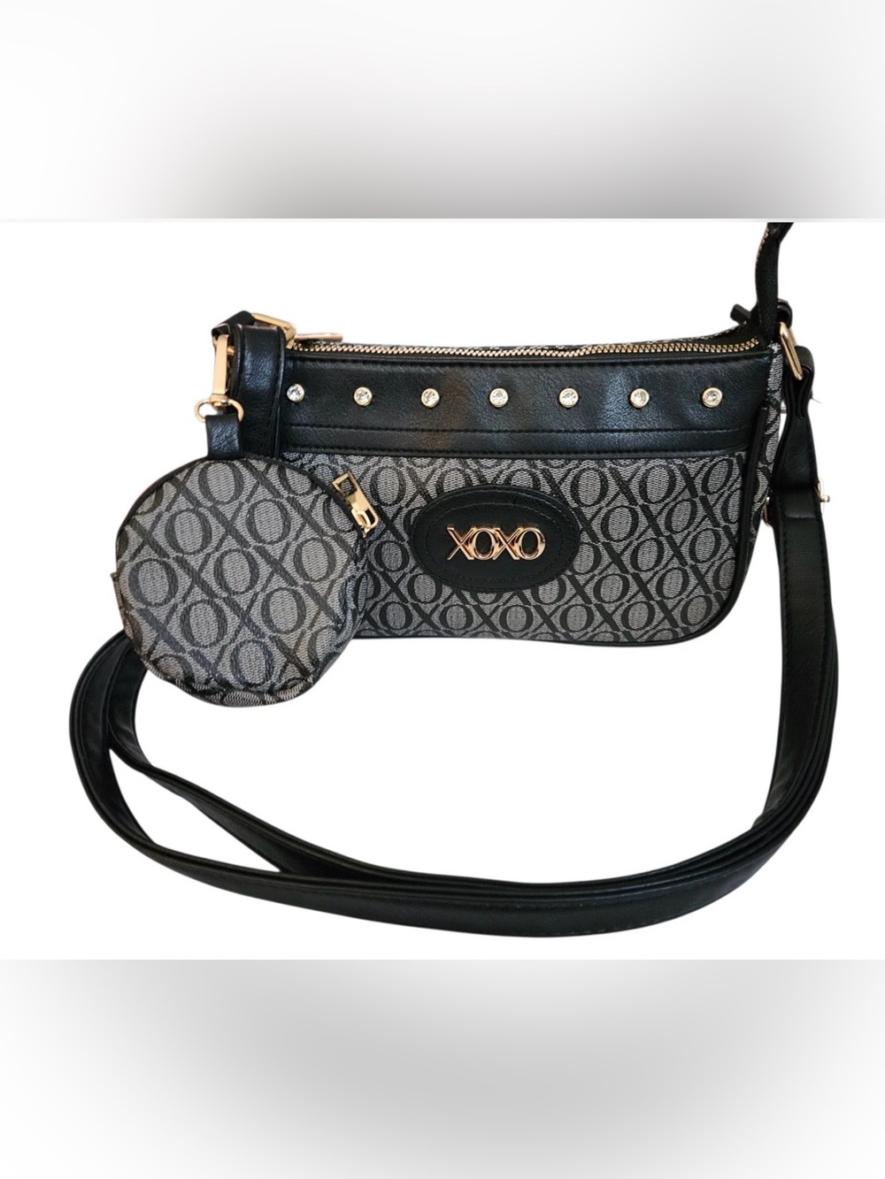 XOXO Black and Gray Logo Crossbody with Coin Pouch